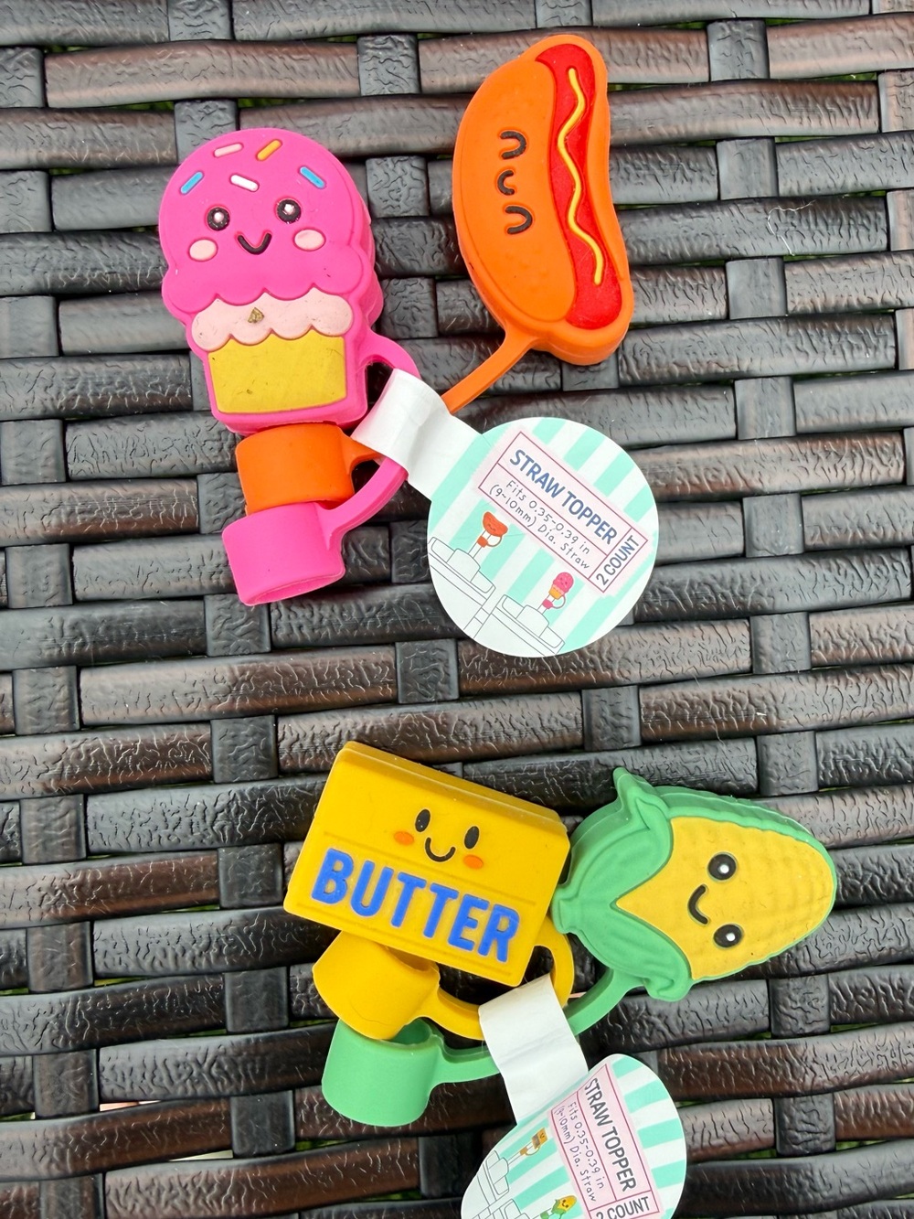 Silicone Straw Toppers Ice Cream & Hot Dog Butter & Corn Tumbler Straw Toppers